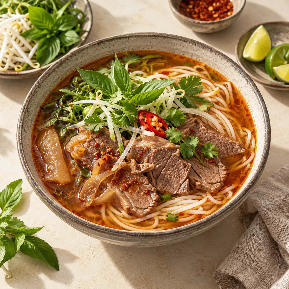 Hình minh họa AI món Bún bò, không phải ảnh món tại quán